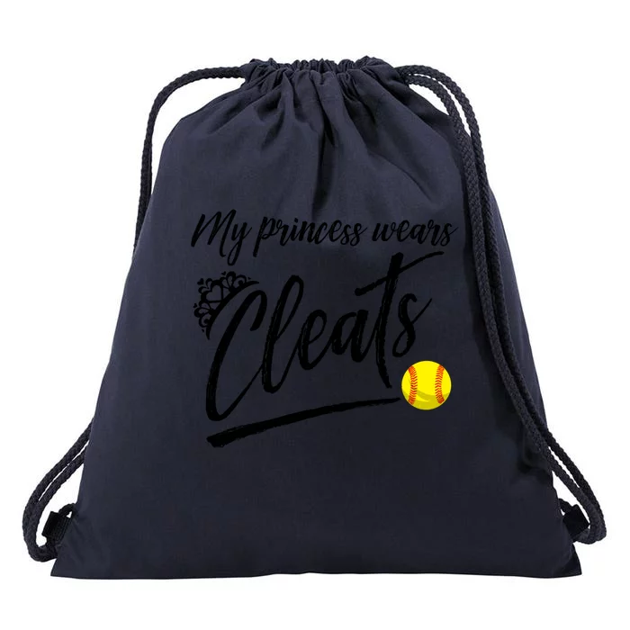 Funny My Princess Wears Cleats Gift For Softball Moms Dads Gift Drawstring Bag