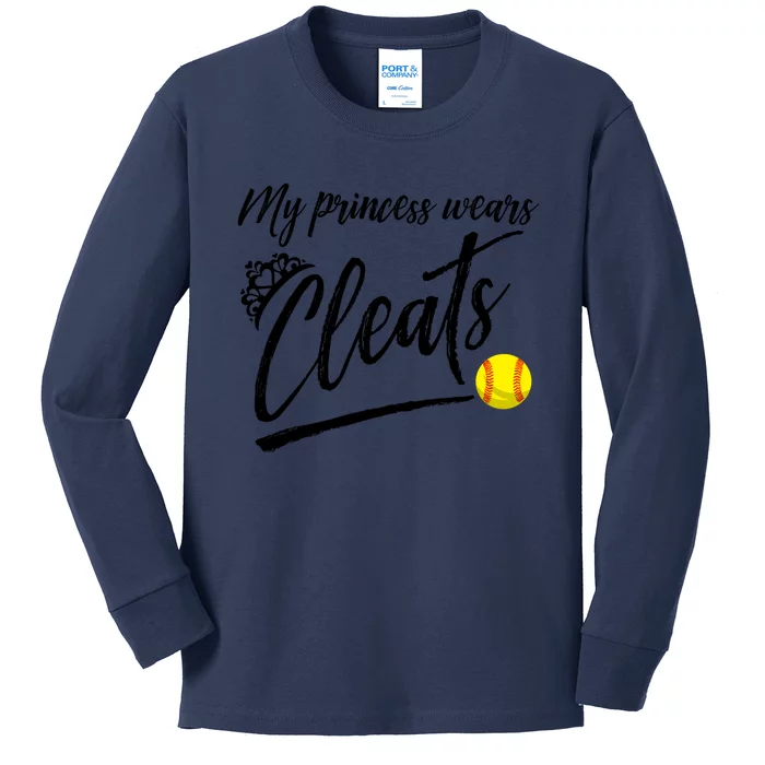 Funny My Princess Wears Cleats Gift For Softball Moms Dads Gift Kids Long Sleeve Shirt