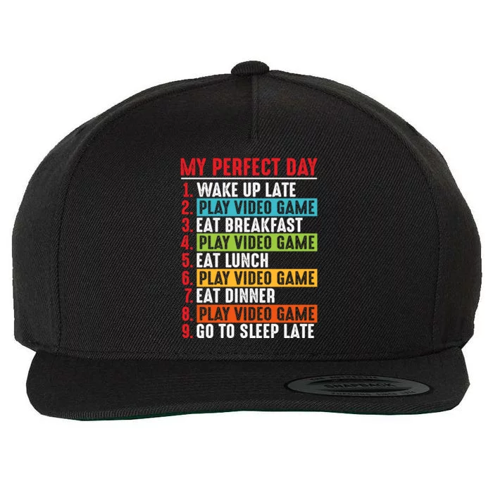 Funny My Perfect Day Video Games Gamer Gift Wool Snapback Cap