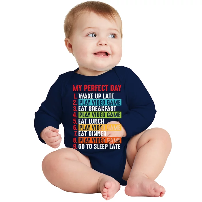 Funny My Perfect Day Video Games Gamer Gift Baby Long Sleeve Bodysuit