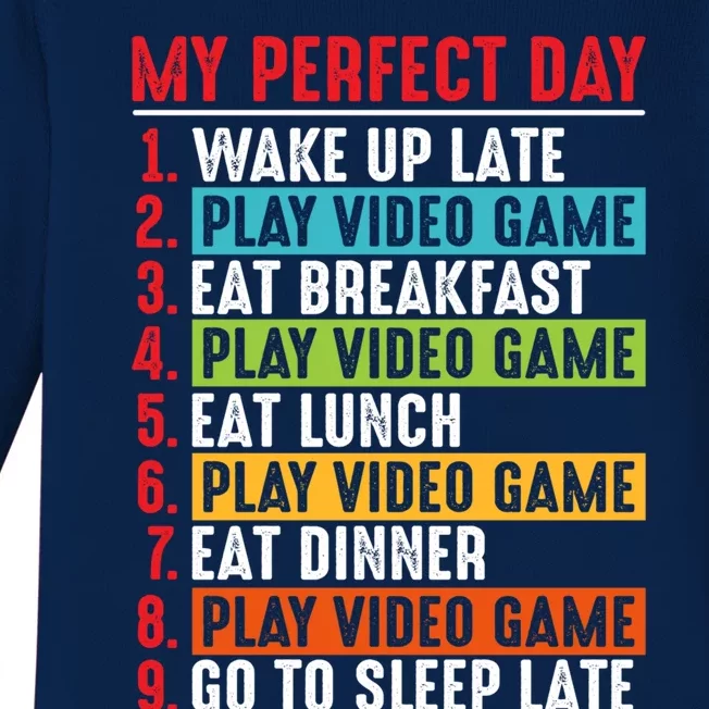 Funny My Perfect Day Video Games Gamer Gift Baby Long Sleeve Bodysuit