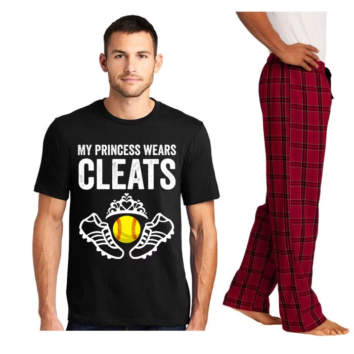 Funny My Princess Wears Cleats Gift For Softball Moms Dads Meaningful Gift Pajama Set