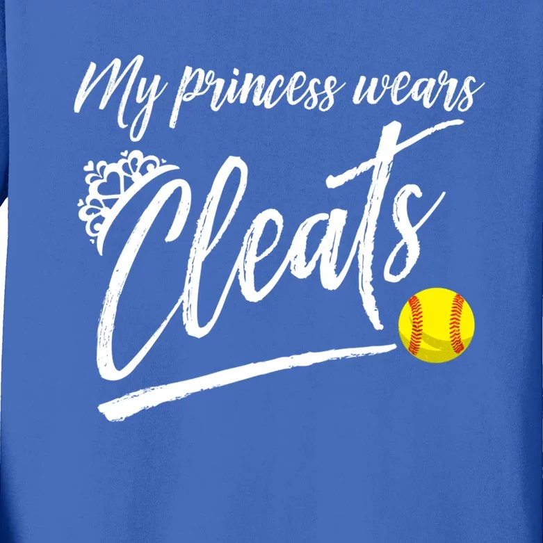 Funny My Princess Wears Cleats Gift For Softball Moms Dads Gift Kids Long Sleeve Shirt