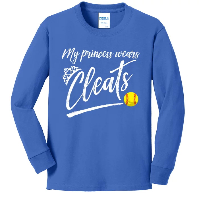 Funny My Princess Wears Cleats Gift For Softball Moms Dads Gift Kids Long Sleeve Shirt