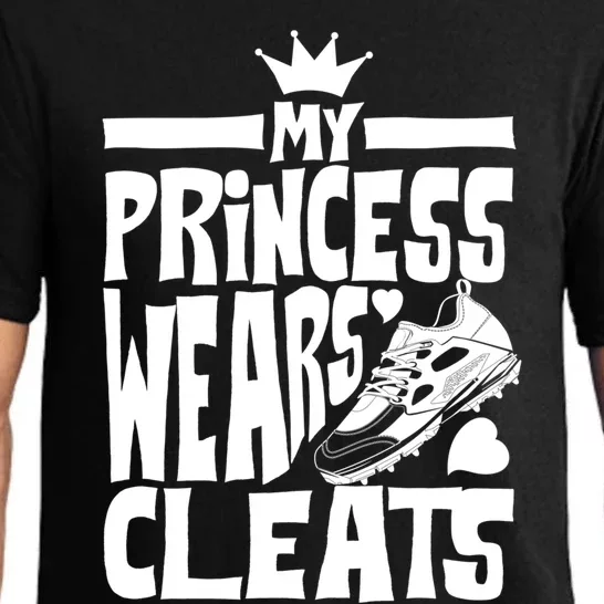 Funny My Princess Wears Cleats Gift For Softball Moms Dads Gift Pajama Set