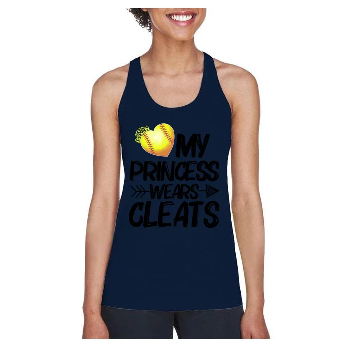 Funny My Princess Wears Cleats Gift For Softball Moms Dads Gift Women's Racerback Tank