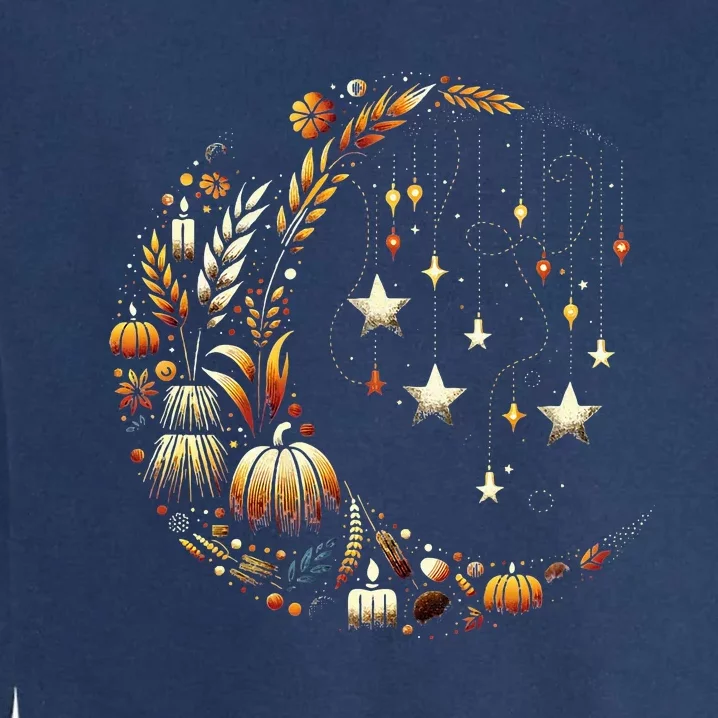 Fall Moon Pumpkins Stars Thanksgiving Harvest Doodles Garment-Dyed Sweatshirt