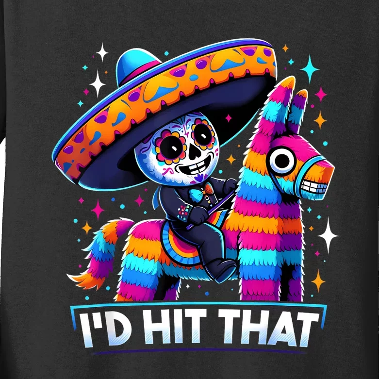 Funny Mexican Party Pinatas ID Hit That Cinco De Mayo Party Kids Long Sleeve Shirt