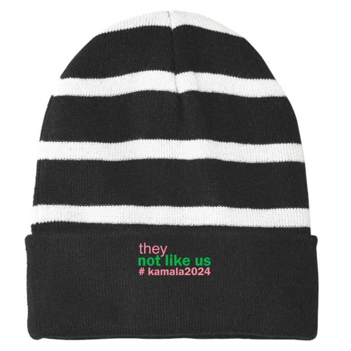 Femininomenon Madam Pres Kamala They Not Like Us Brat Empowered Women President Striped Beanie with Solid Band