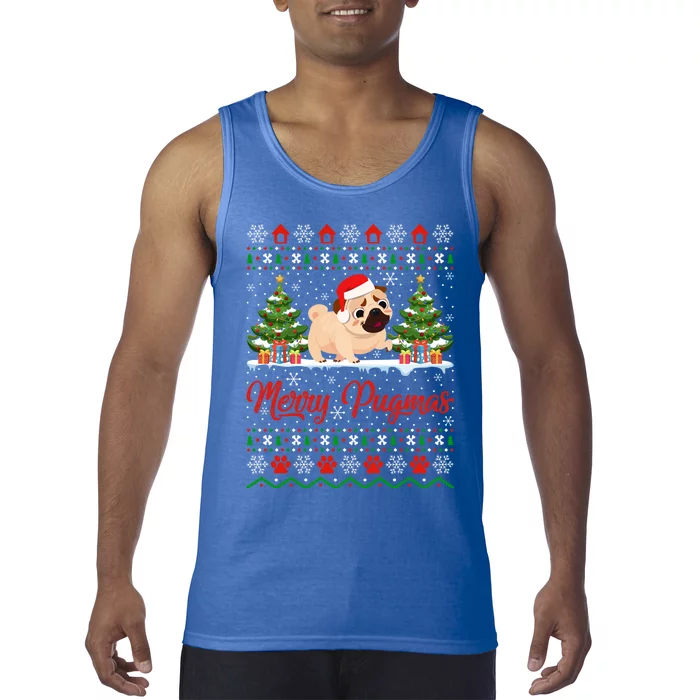 Funny Merry Pugmas Xmas Gift Santa Hat Ugly Pug Christmas Gift Tank Top