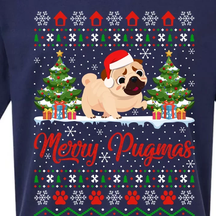 Funny Merry Pugmas Xmas Gift Santa Hat Ugly Pug Christmas Gift Sueded Cloud Jersey T-Shirt