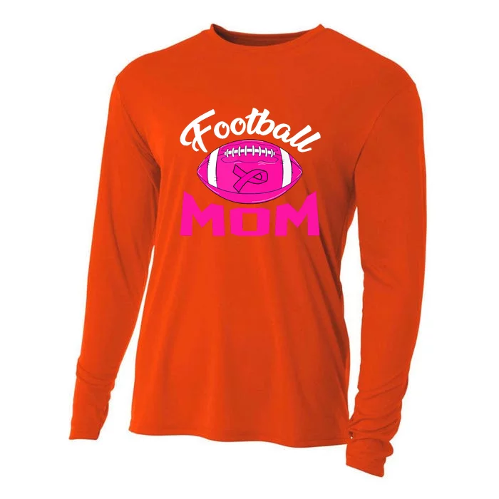 Football Mom Pink Ribbon Leopard Breast Cancer Awareness Gift Cooling Performance Long Sleeve Crew