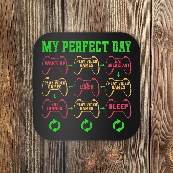 Funny My Perfect Day Wake Up Play Video Games Coaster