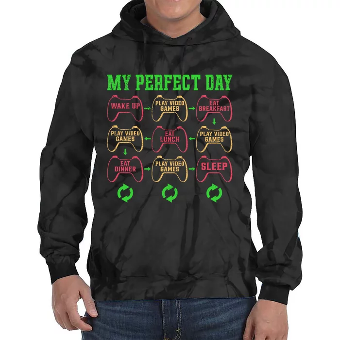 Funny My Perfect Day Wake Up Play Video Games Tie Dye Hoodie