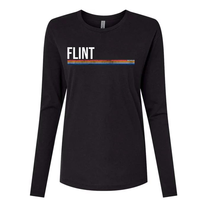 Flint Michigan Retro Womens Cotton Relaxed Long Sleeve T-Shirt