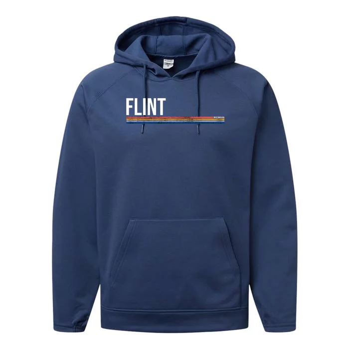 Flint Michigan Retro Performance Fleece Hoodie