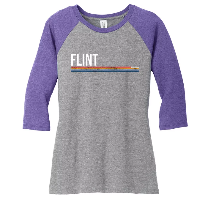 Flint Michigan Retro Women's Tri-Blend 3/4-Sleeve Raglan Shirt