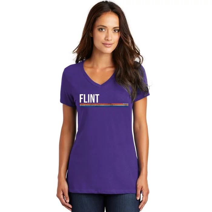 Flint Michigan Retro Women's V-Neck T-Shirt