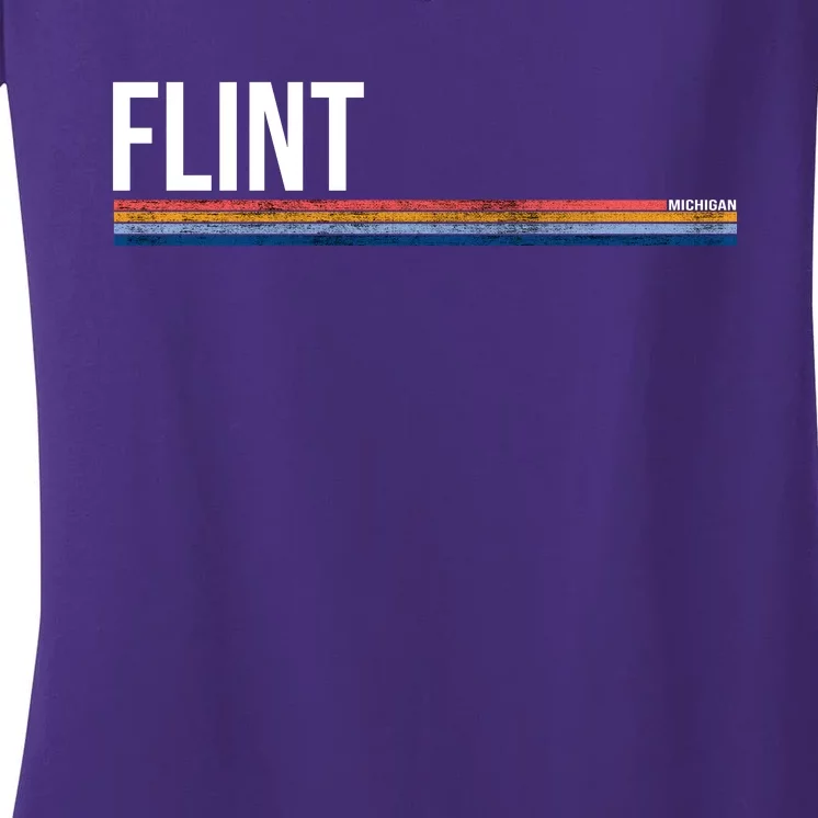 Flint Michigan Retro Women's V-Neck T-Shirt