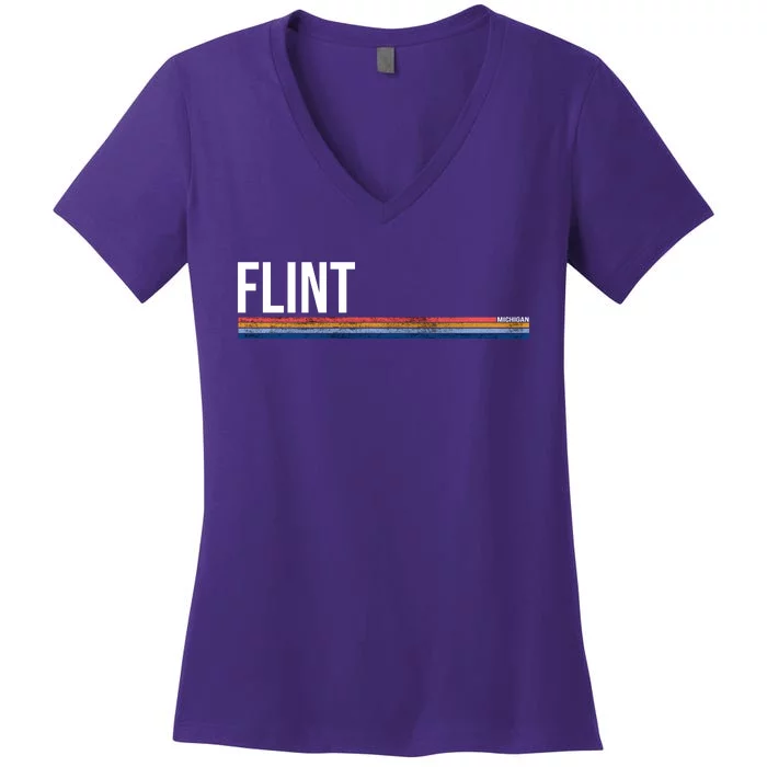 Flint Michigan Retro Women's V-Neck T-Shirt