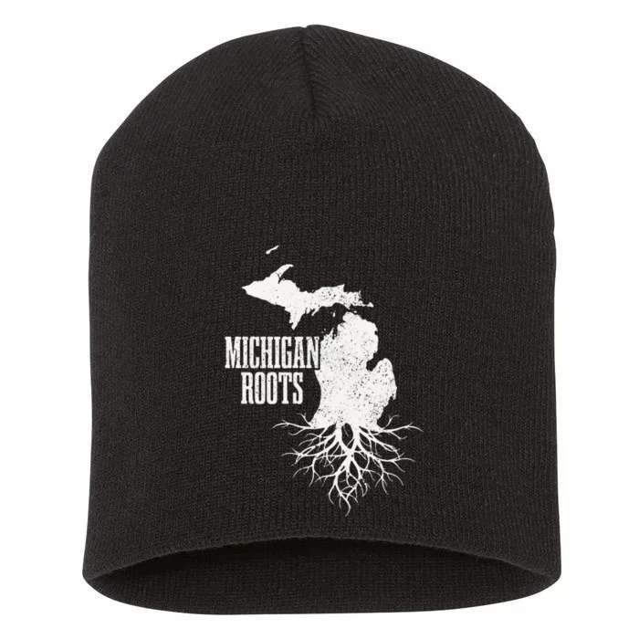 Funny Michigan Roots Vintage Pride State Map Gift Short Acrylic Beanie