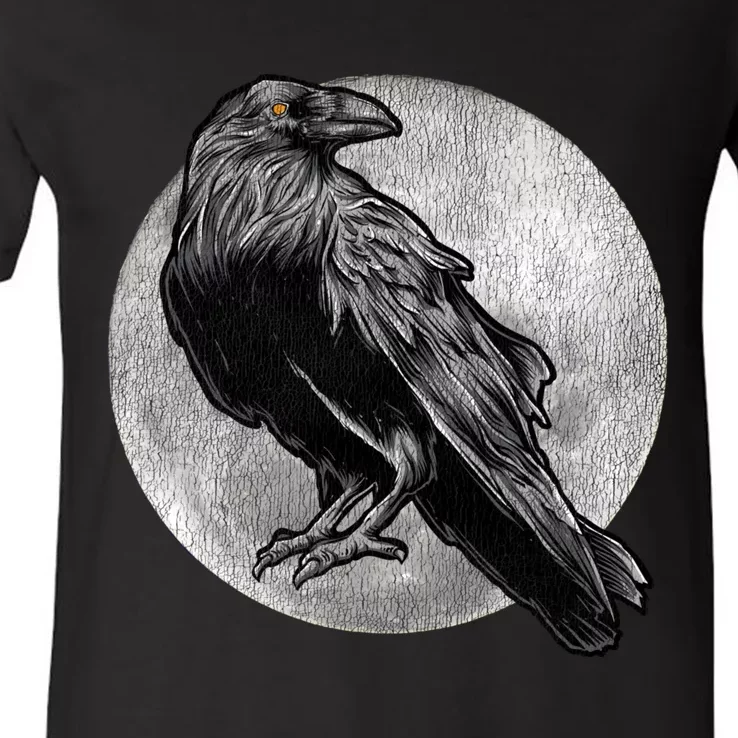 Full Moon Raven Bird Gift Scary Crow V-Neck T-Shirt