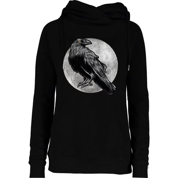 Full Moon Raven Bird Gift Scary Crow Womens Funnel Neck Pullover Hood