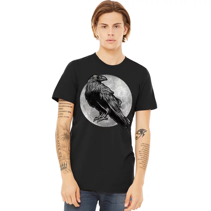 Full Moon Raven Bird Gift Scary Crow Premium T-Shirt