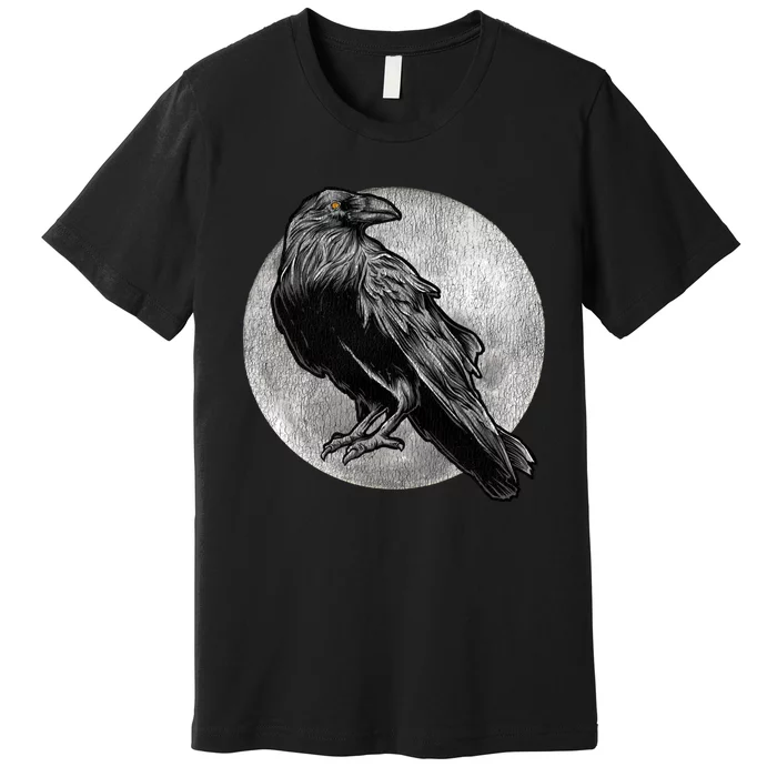 Full Moon Raven Bird Gift Scary Crow Premium T-Shirt