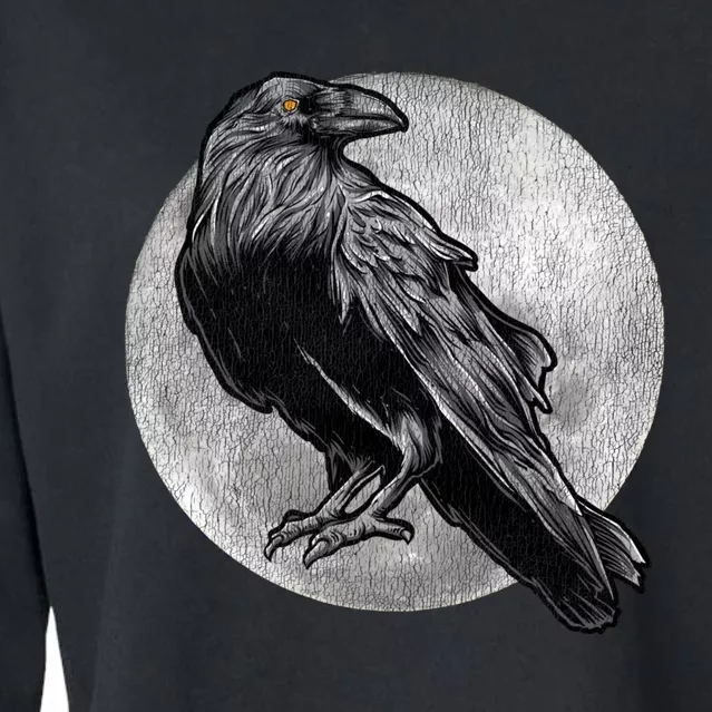 Full Moon Raven Bird Gift Scary Crow Cropped Pullover Crew