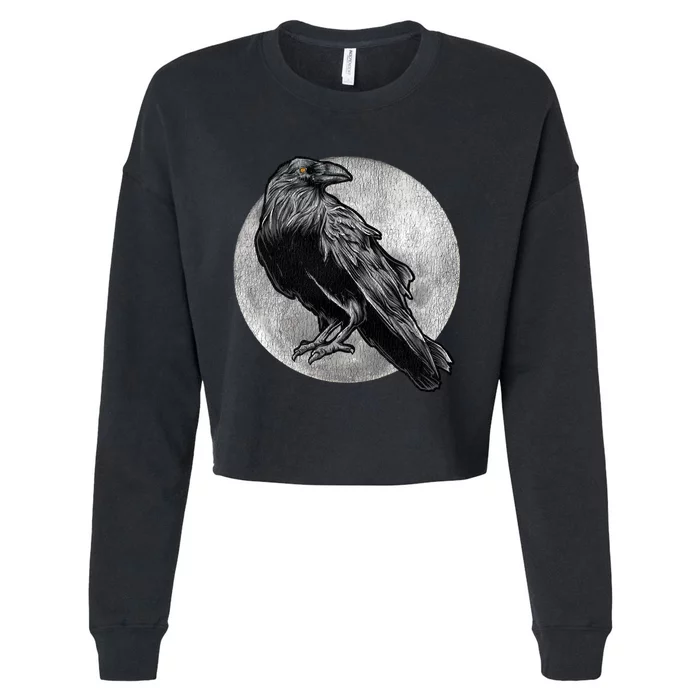 Full Moon Raven Bird Gift Scary Crow Cropped Pullover Crew