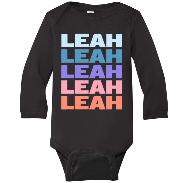 Funny Modern Repeated Text Design Leah Baby Long Sleeve Bodysuit