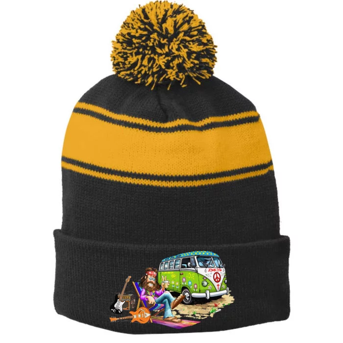 Fun Musician Rock Singer Stripe Pom Pom Beanie