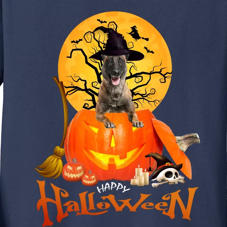 Funny Malinois Spooky Halloween Kids Long Sleeve Shirt