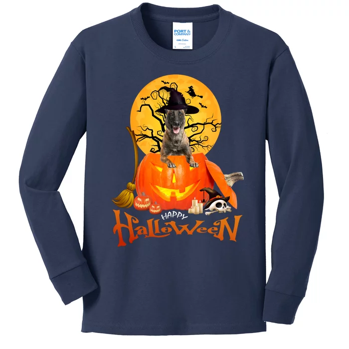 Funny Malinois Spooky Halloween Kids Long Sleeve Shirt