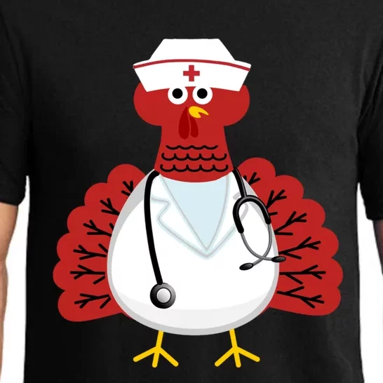 Funny Medical Scrub Top Stethoscope Wearing Turkey Nurse Gift Pajama Set