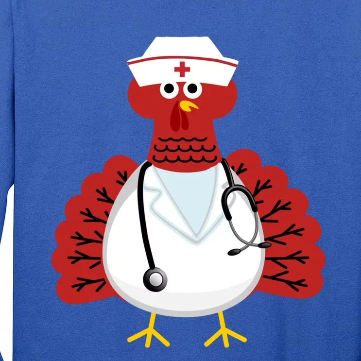 Funny Medical Scrub Top Stethoscope Wearing Turkey Nurse Gift Long Sleeve Shirt