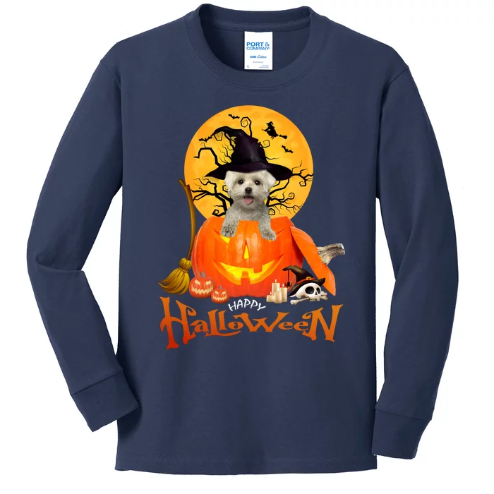 Funny Maltese Spooky Halloween Kids Long Sleeve Shirt