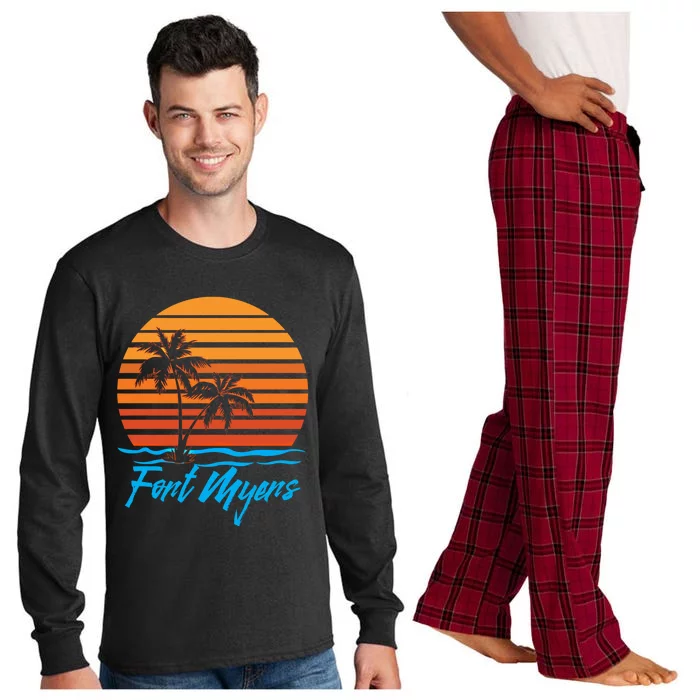 Fort Myers Sunset Palm Trees Beach Vacation Tourist Funny Gift Long Sleeve Pajama Set