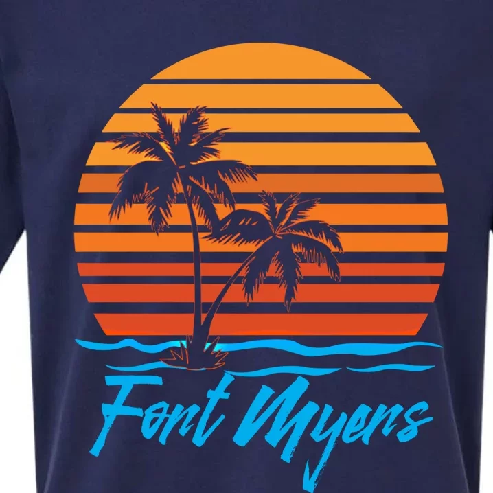 Fort Myers Sunset Palm Trees Beach Vacation Tourist Funny Gift Sueded Cloud Jersey T-Shirt