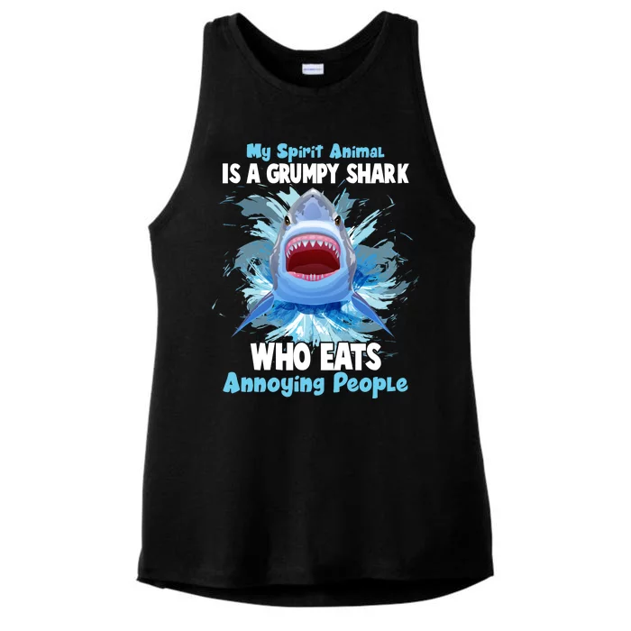 Funny My Spirit Animal Is A Grumpy Shark Ladies Tri-Blend Wicking Tank