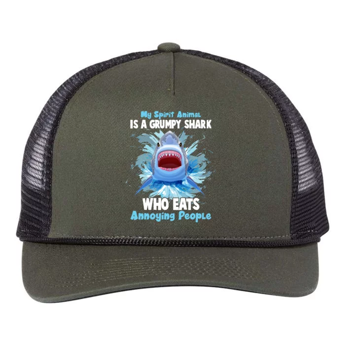 Funny My Spirit Animal Is A Grumpy Shark Retro Rope Trucker Hat Cap