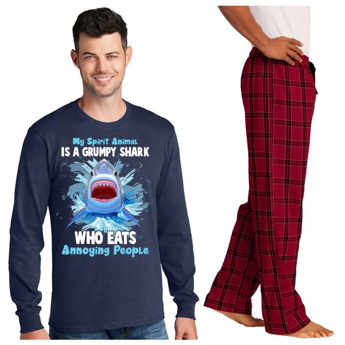 Funny My Spirit Animal Is A Grumpy Shark Long Sleeve Pajama Set