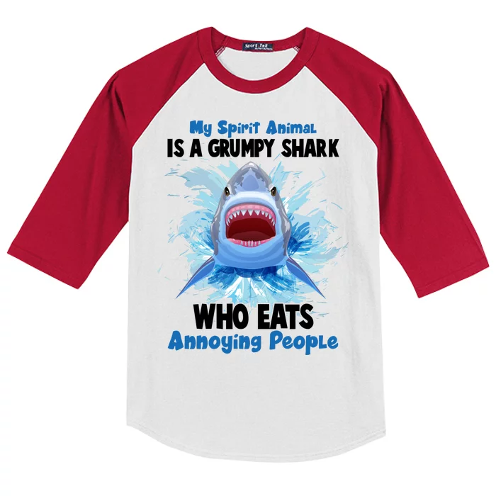 Funny My Spirit Animal Is A Grumpy Shark Kids Colorblock Raglan Jersey