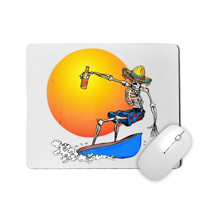 Funny Mexican Surfing Skeleton Drinking Beer Cinco De Mayo Mousepad