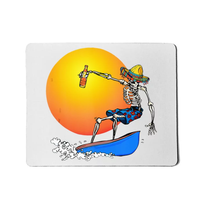 Funny Mexican Surfing Skeleton Drinking Beer Cinco De Mayo Mousepad