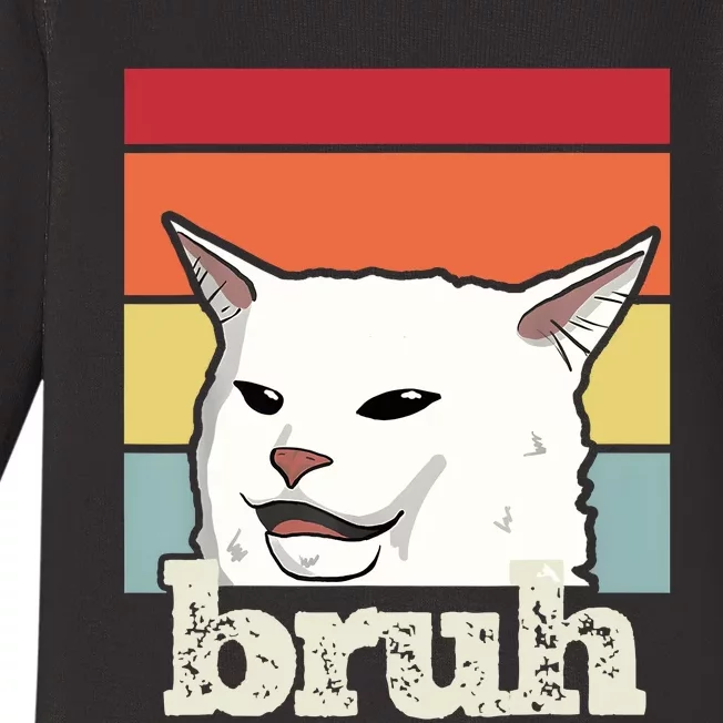 Funny Meme Saying Bruh With Cat Greetings Baby Long Sleeve Bodysuit