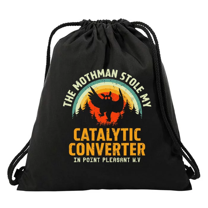 Funny Mothman Stole My Catalytic Converter Mothman Cryptid Drawstring Bag