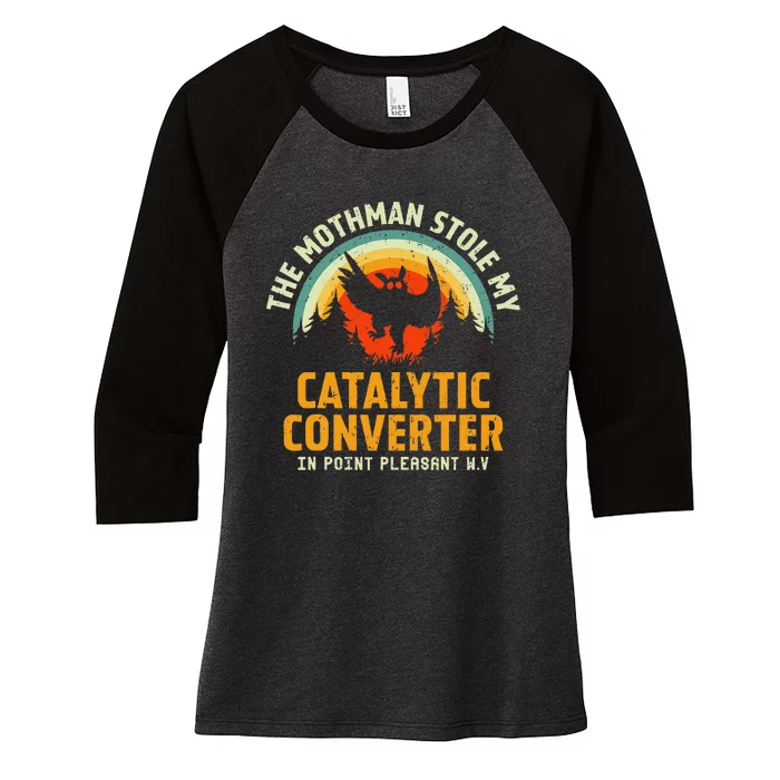 Funny Mothman Stole My Catalytic Converter Mothman Cryptid Women's Tri-Blend 3/4-Sleeve Raglan Shirt