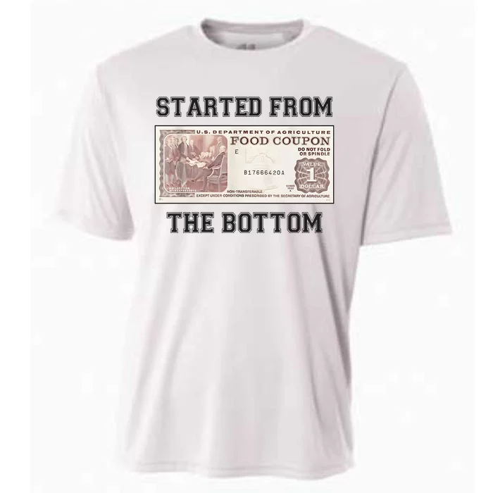 Funny Meme Started From Bottom Food Stamp Coupon Cooling Performance Crew T-Shirt